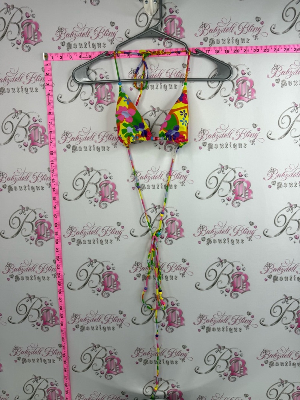 Bikini top beaded beads rainbow flowers y2k Floral Triangle Bikini Top - Picture 2 of 9